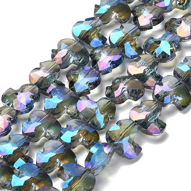 Brins de perles en verre électroplaqué, canard, facetté, bleu acier — Perles à bijoux