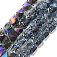 Brins de perles en verre électroplaqué, triangle, facetté, bleu acier — Perles à bijoux