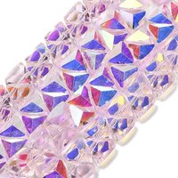 Brins de perles en verre électroplaqué, triangle, facetté, rose — Perles à bijoux
