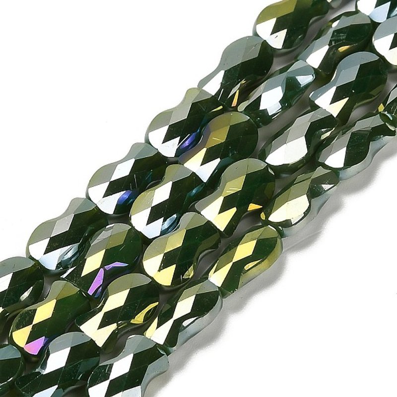 Fils de perles en verre électroplaqué, poisson, couleur AB, vert foncé — Perles à bijoux