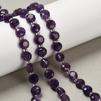 Brins de perles d'améthyste naturel, ronds plats, facettés, 21pcs — Perles à bijoux
