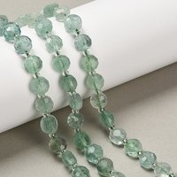 Brins de perles de fluorite verte naturelle, rondes plates, facettées — Perles à bijoux