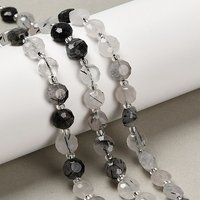 Brins de perles en quartz tourmaliné naturel et quartz rutile noir — Perles à bijoux