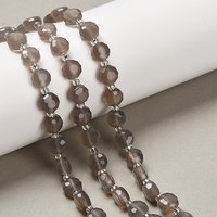 Fil de perles d'agate grise naturelle, rondes plates, facettées, 19-21pcs — Perles à bijoux