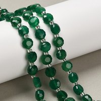 Brins de perles en agate onyx vert naturel, rond plat, taillé — Perles à bijoux