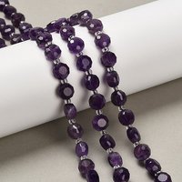 Brins de Perles d'Améthyste Naturelle, Ronde Plate Facettée avec Perles de Semence — Perles à bijoux