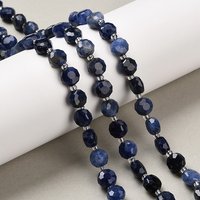Brins de perles de sodalite naturelle, rondes plates facettées avec perles de semence — Perles à bijoux