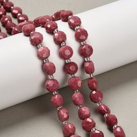 Fils de perles de rhodonite naturelle, rondes plates facettées avec perles de semence — Perles à bijoux