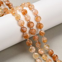 Brins de perles de citrine naturelle, rondes plates facettées avec perles de rocaille — Perles à bijoux
