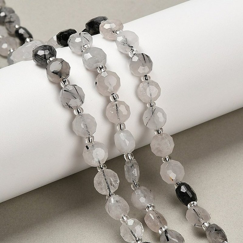 Fils de Perles de Quartz Tourmaliné Naturel et de Quartz Rutilé Noir — Perles à bijoux
