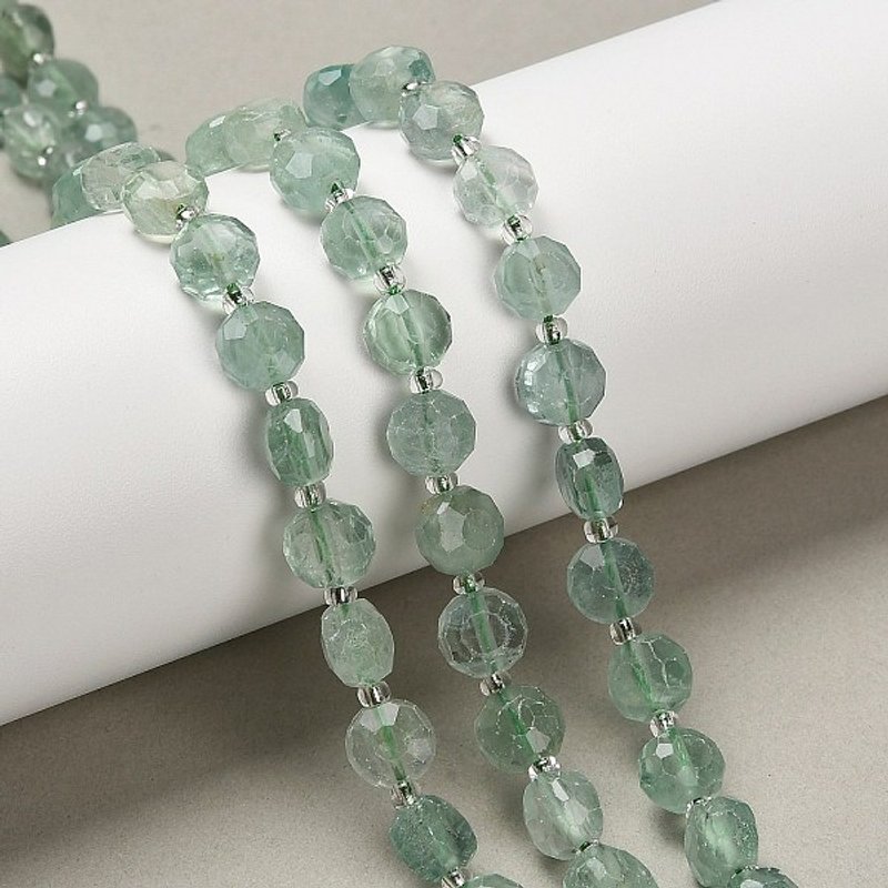 Natural Green Fluorite Beads Strands, Flat Round Faceted 8mm — Jewelry Beads