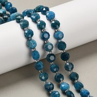 Natural Apatite Beads Strands, Flat Round Faceted with Seed Beads