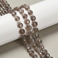 Brins de Perles en Agate Grise Naturelle, Ronde Plate Facettée avec Perles de Semence — Perles à bijoux