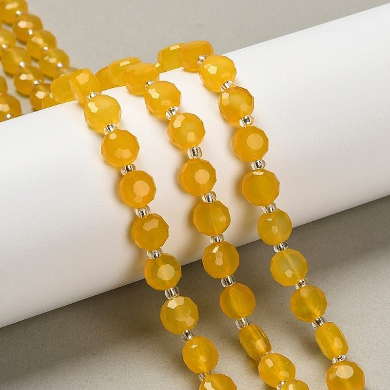 Fils de Perles en Agate Jaune Naturelle, Ronde Plate, Facettée — Perles à bijoux