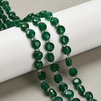 Fil de perles en agate onyx vert naturel, rond plat, facetté — Perles à bijoux