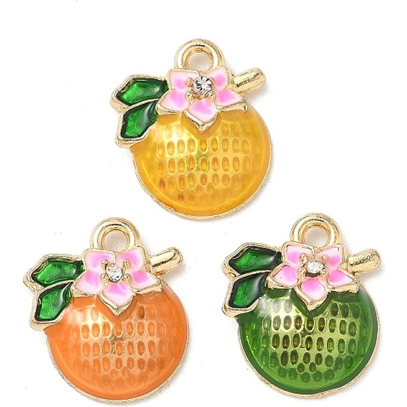 Pendentif en Émail Alliage, Charme de Fruit avec Fleur, Or Clair — Breloques et pendentifs