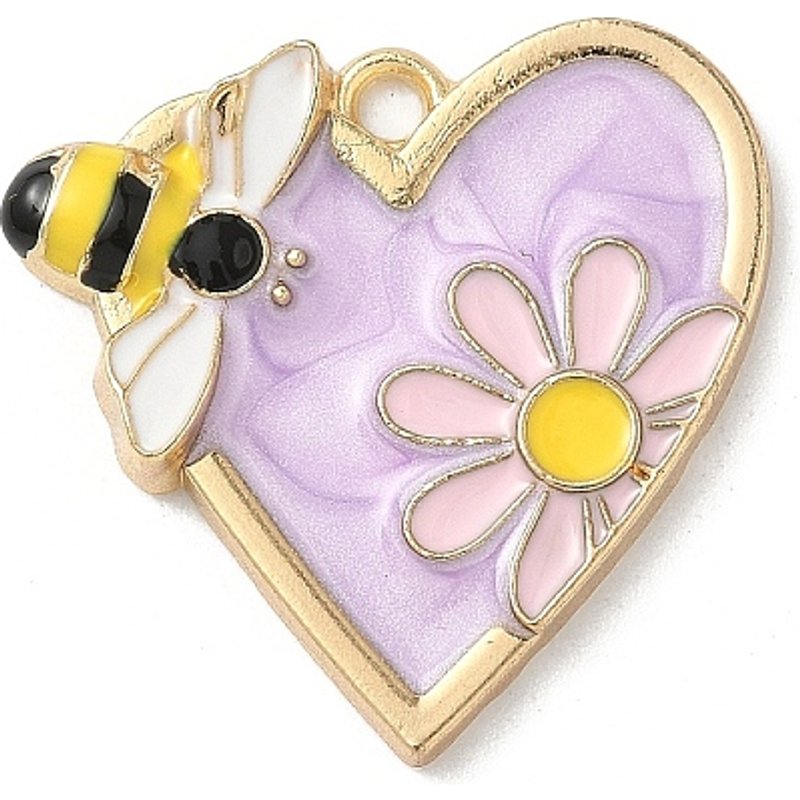 Pendentif en Émail Alliage Or Clair avec Fleurs et Abeilles — Breloques et pendentifs