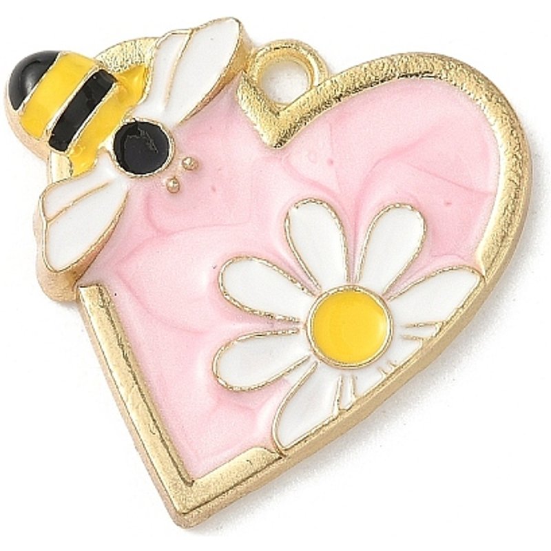 Pendentif en Émail en Alliage en Forme de Cœur avec Fleurs et Abeilles — Breloques et pendentifs
