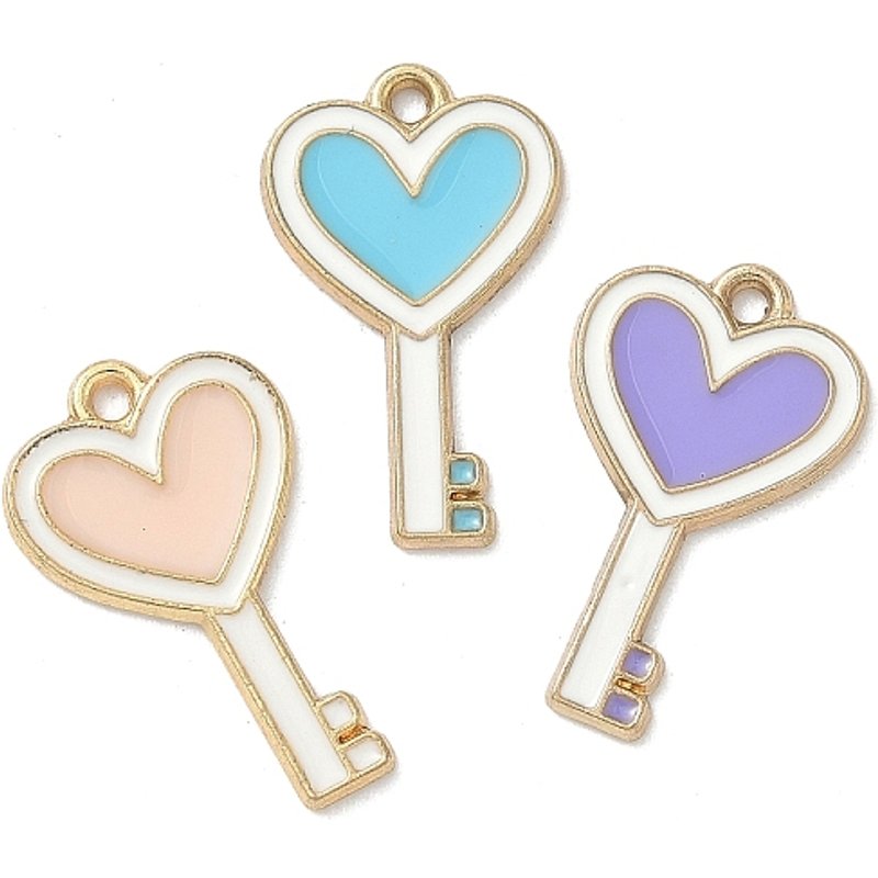 Pendentif en Émail en Alliage - Clé avec Cœur en Or Clair — Breloques et pendentifs