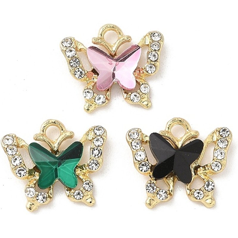 Pendentif Papillon en Or Clair avec Strass — Breloques et pendentifs