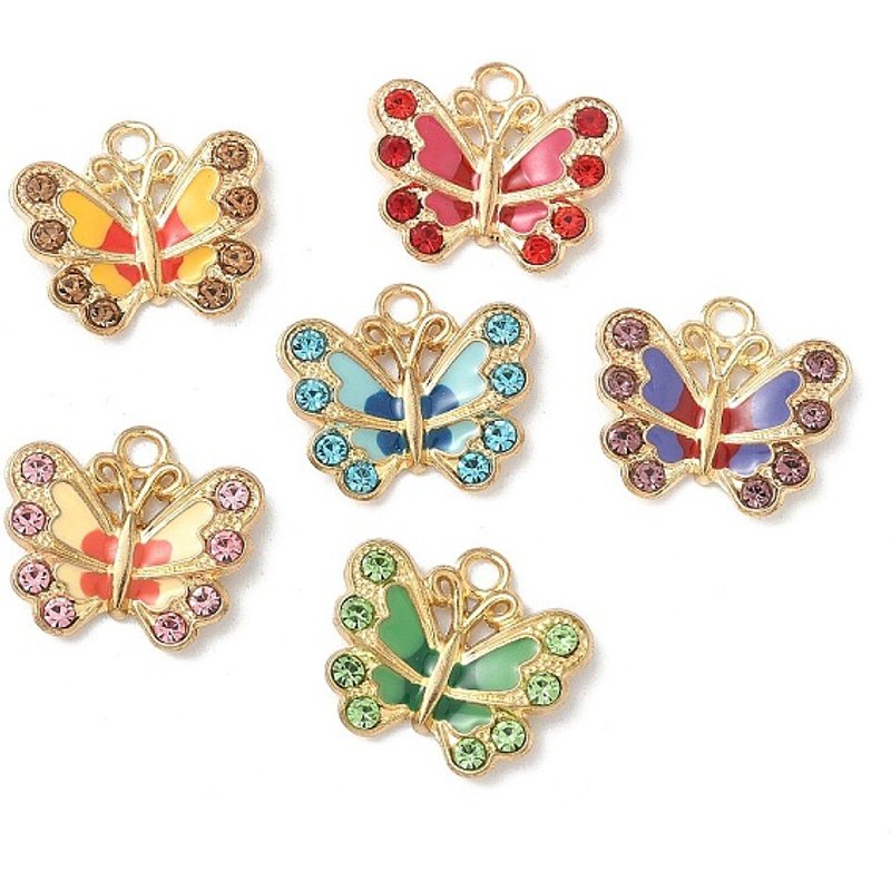 Pendentif Charme Papillon en Or Clair avec Émail et Strass — Breloques et pendentifs