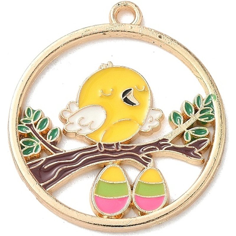 Pendentif en Émail Alliage Rond Plat avec Oiseau en Or Clair — Breloques et pendentifs