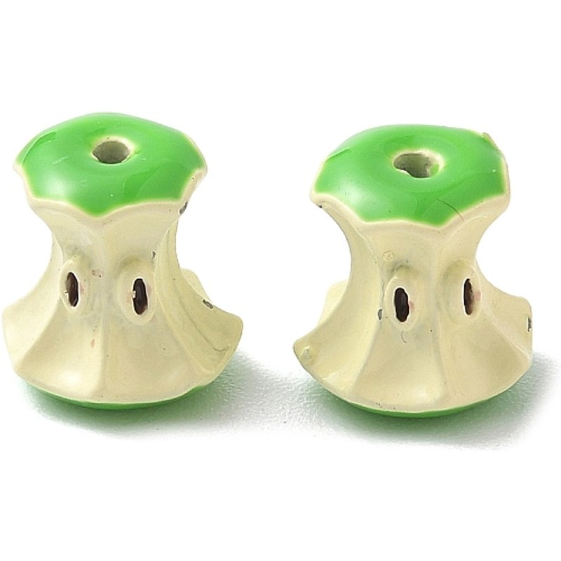 Perles en alliage peintes en spray, modèle cœur de pomme, or clair et vert lime — Perles à bijoux