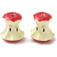 Spray Painted Alloy Apple Core Beads, Light Gold, Red — Jewelry Beads