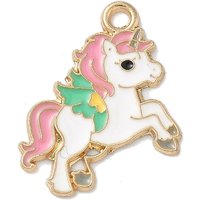 Pendentif en Émail d'Alliage Licorne en Or Clair et Rose Perle