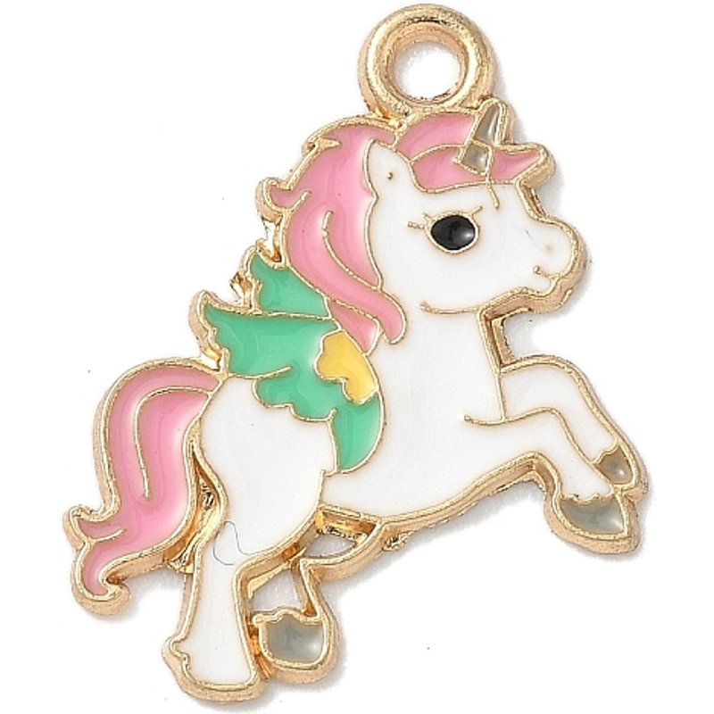 Pendentif en Émail d'Alliage Licorne en Or Clair et Rose Perle — Breloques et pendentifs