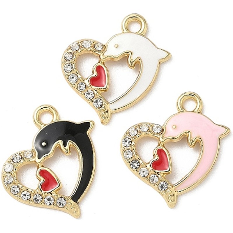 Pendentif en forme de cœur avec dauphin en or clair, sans cadmium — Breloques et pendentifs