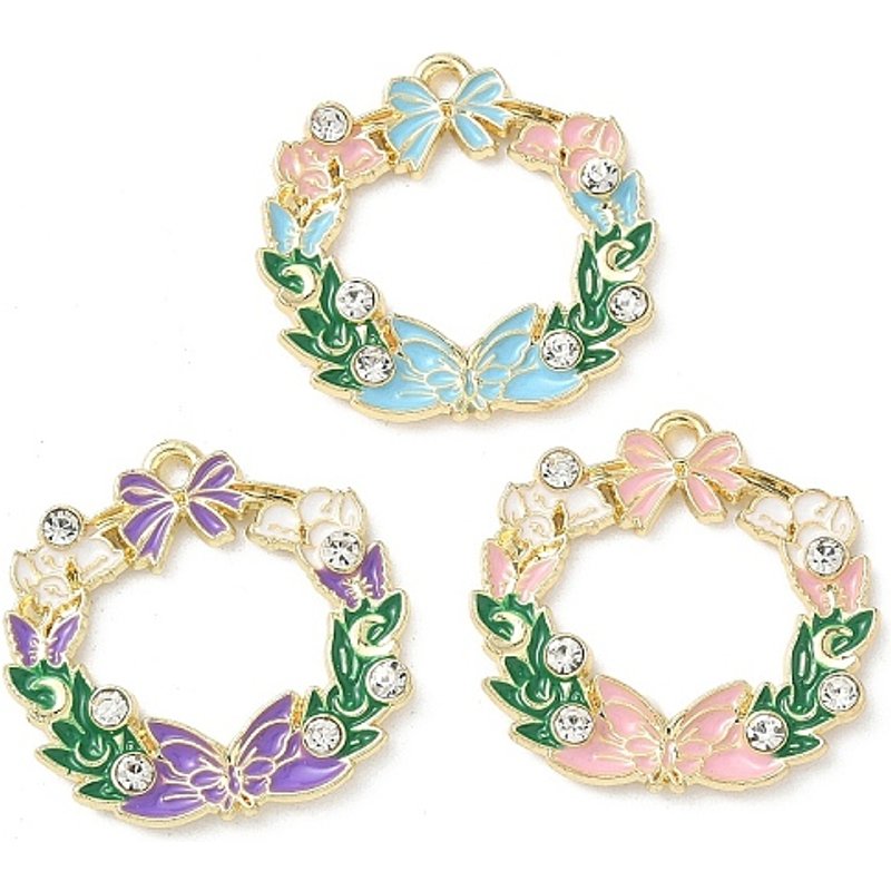 Alloy Enamel and Rhinestone Wreath Pendant with Bowknot — Charms & Pendants