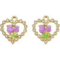 Pendentif en Acier Inoxydable 304, Coeur avec Fleur, Plaqué Or 18K
