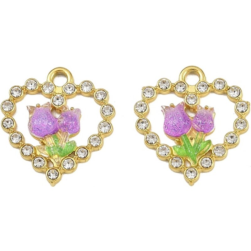 Pendentif en Acier Inoxydable 304, Coeur avec Fleur, Plaqué Or 18K — Breloques et pendentifs