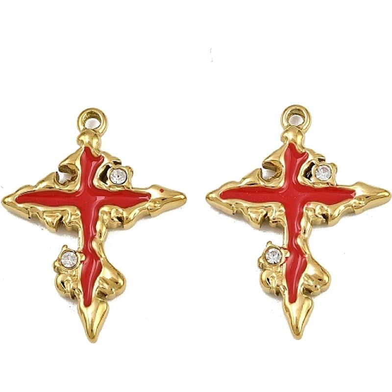 Charms en croix en acier inoxydable 304 avec émail et strass — Breloques et pendentifs