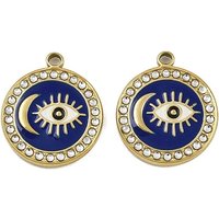 304 Stainless Steel Enamel Pendants with Moon & Eye Charms