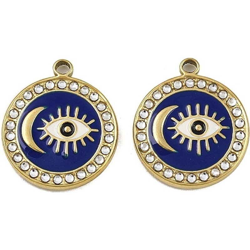 Pendants en acier inoxydable 304 émaillés avec charms Lune & Œil — Breloques et pendentifs