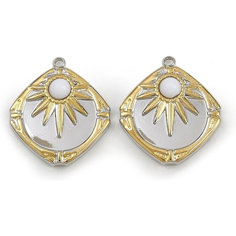 Natural White Jade Rhombus Pendants with Sun Charms — Charms & Pendants