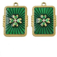 304 Stainless Steel Rectangle Enamel Pendant with Clover Charm