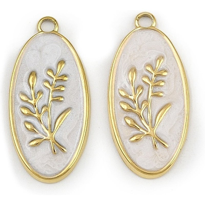 Pendentifs en Acier Inoxydable 304 Émaillé, Charms Ovales avec Fleurs, Plaqué Or 18K — Breloques et pendentifs