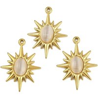 304 Stainless Steel Cat Eye Sun Shape Pendant, 18K Gold Plated