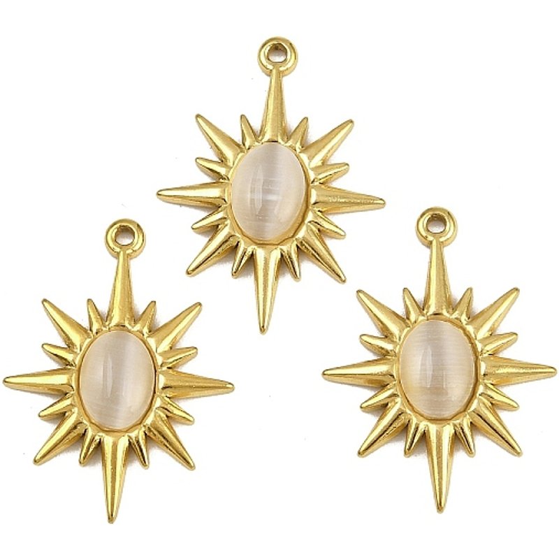 Pendentif en Acier Inoxydable 304 en Forme de Soleil, Plaqué Or 18K — Breloques et pendentifs