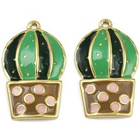 304 Stainless Steel Cactus Charms with 18K Gold Plating