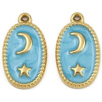 304 Stainless Steel Oval Enamel Pendant with Star Moon Charms
