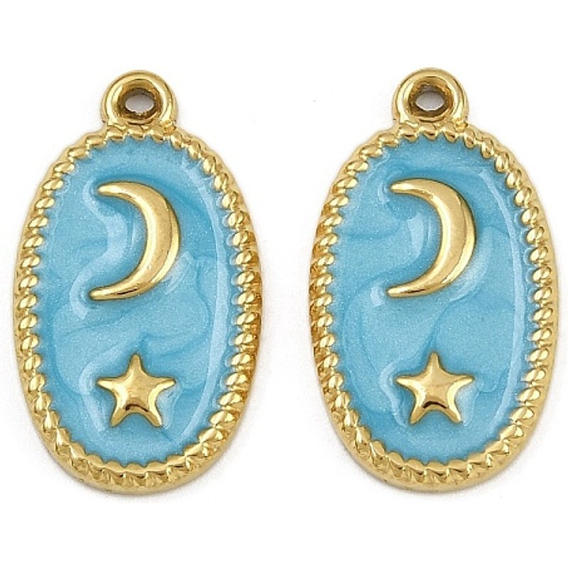 Pendentif en Émail Ovale en Acier Inoxydable 304 avec Charms Étoile Lune — Breloques et pendentifs