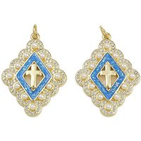 Brass Micro Pave Cubic Zirconia Enamel Rhombus Cross Pendant