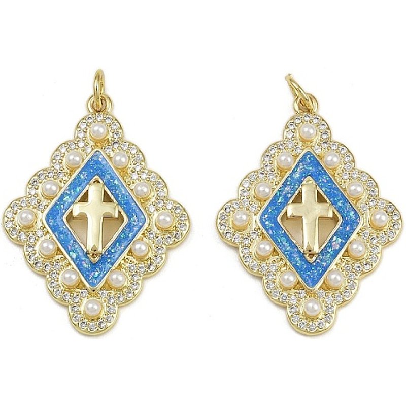 Pendentif en laiton avec zircon cubique micro pavé et émail en forme de rhombe — Breloques et pendentifs