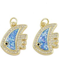 Brass Micro Pave Cubic Zirconia Enamel Fish Pendant with Jump Ring