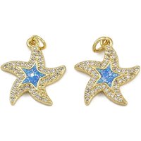Brass Micro Pave Cubic Zirconia Enamel Starfish Pendant with Jump Ring
