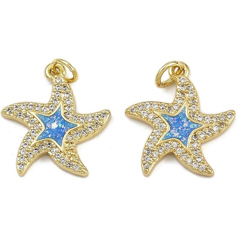 Brass Micro Pave Cubic Zirconia Enamel Starfish Pendant with Jump Ring — Charms & Pendants
